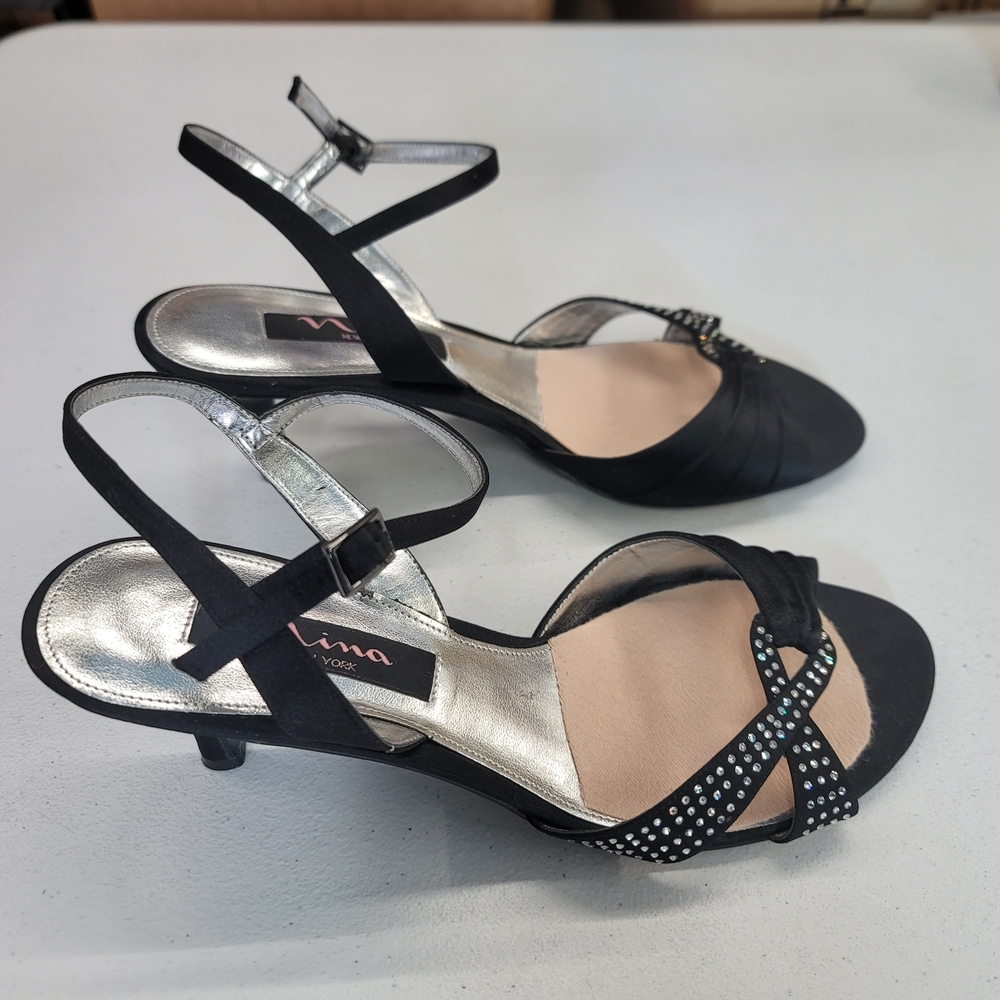 Nina Black Heels with faux diamond Accents